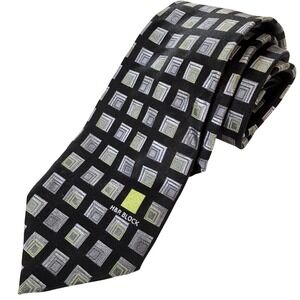 Diane Katzman H&R Block Tie Long 61" Black Green Geometric Corporate Advert